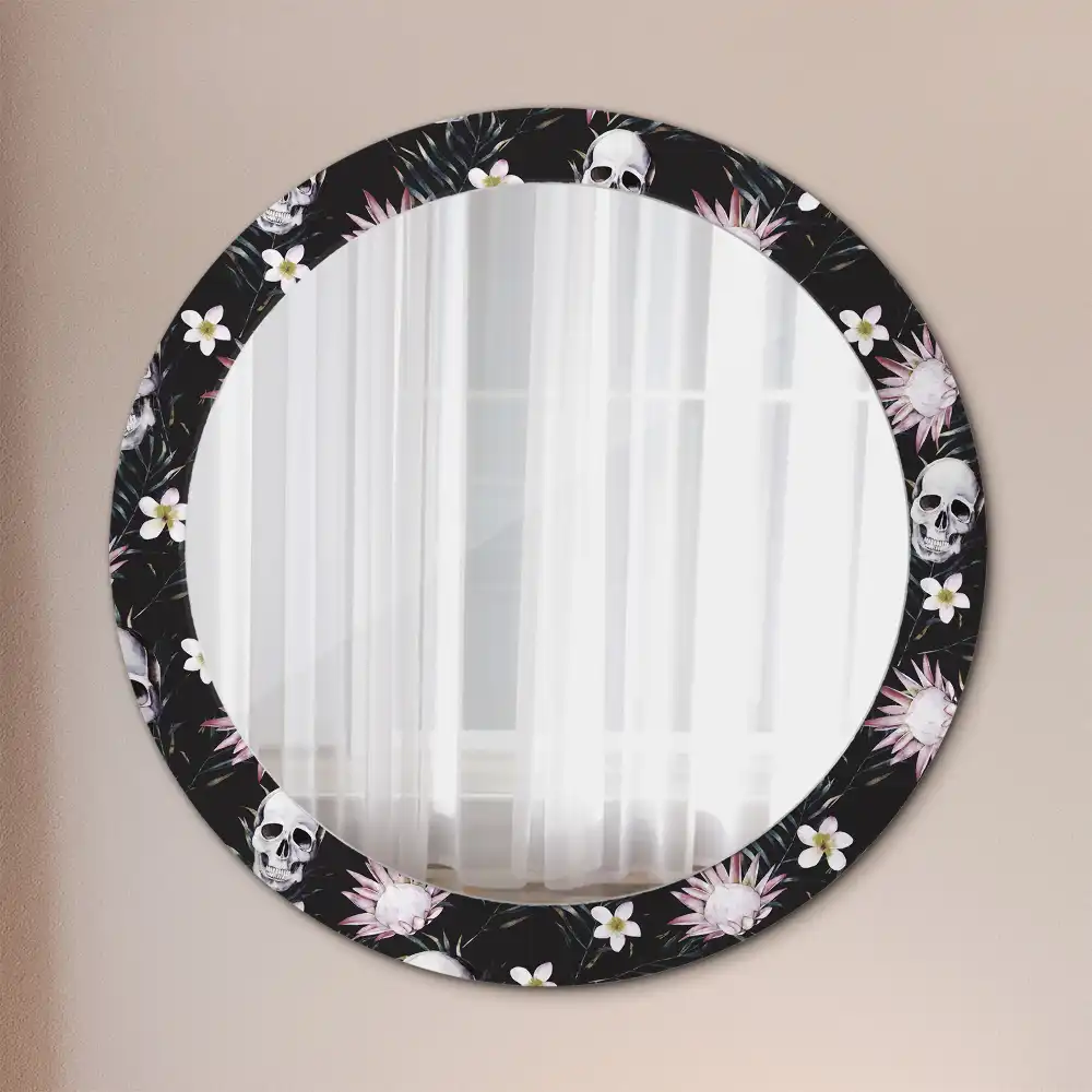 Oglindă rotundă cu imprimeu floral tip craniu