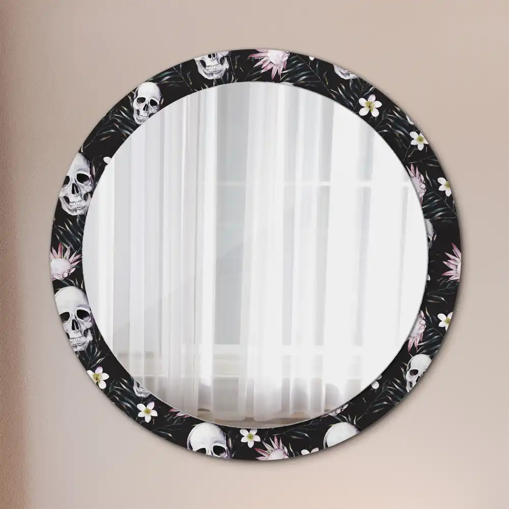 Oglindă rotundă cu imprimeu floral tip craniu