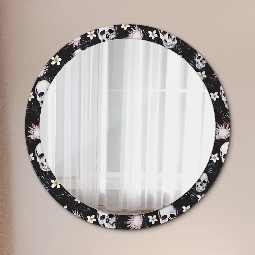 Oglindă rotundă cu imprimeu floral tip craniu