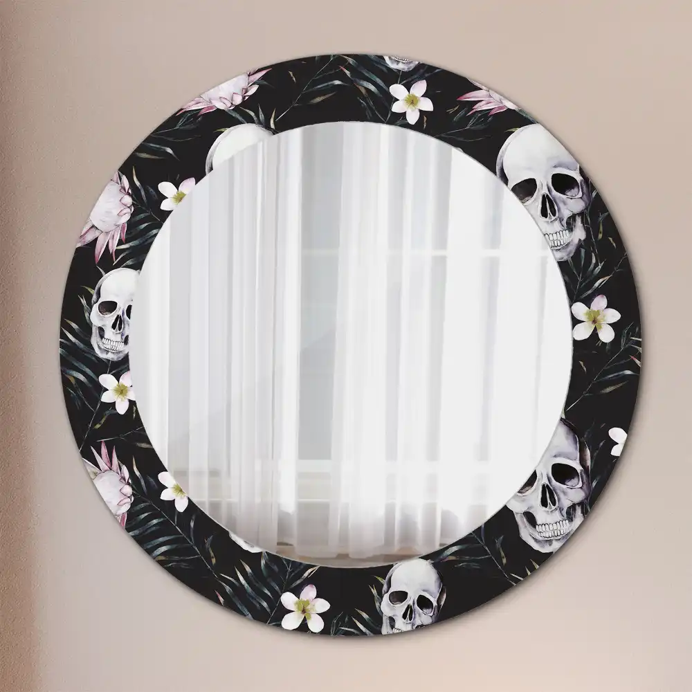 Oglindă rotundă cu imprimeu floral tip craniu