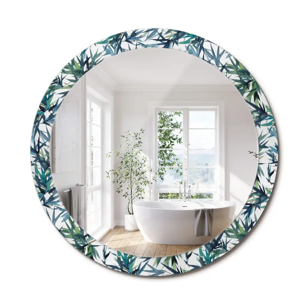 Oglindă rotundă cu ramă decorată cu imprimeu cu palmieri albaștri