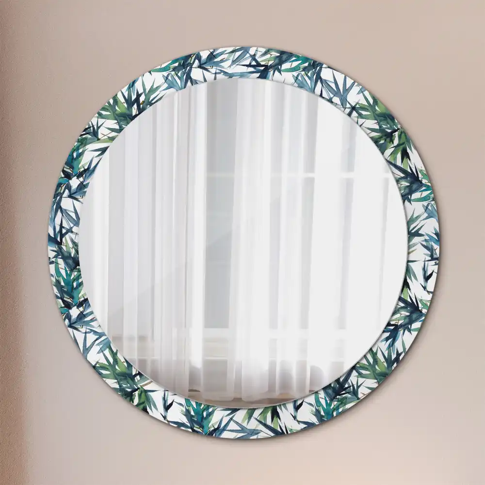 Oglindă rotundă cu ramă decorată cu imprimeu cu palmieri albaștri