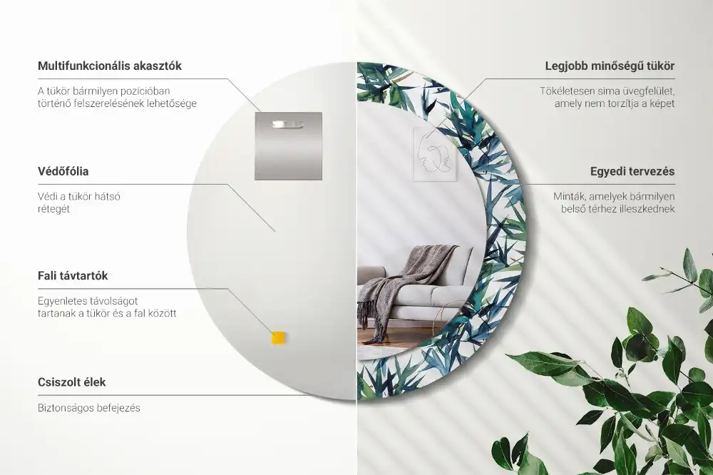 Oglindă rotundă cu ramă decorată cu imprimeu cu palmieri albaștri