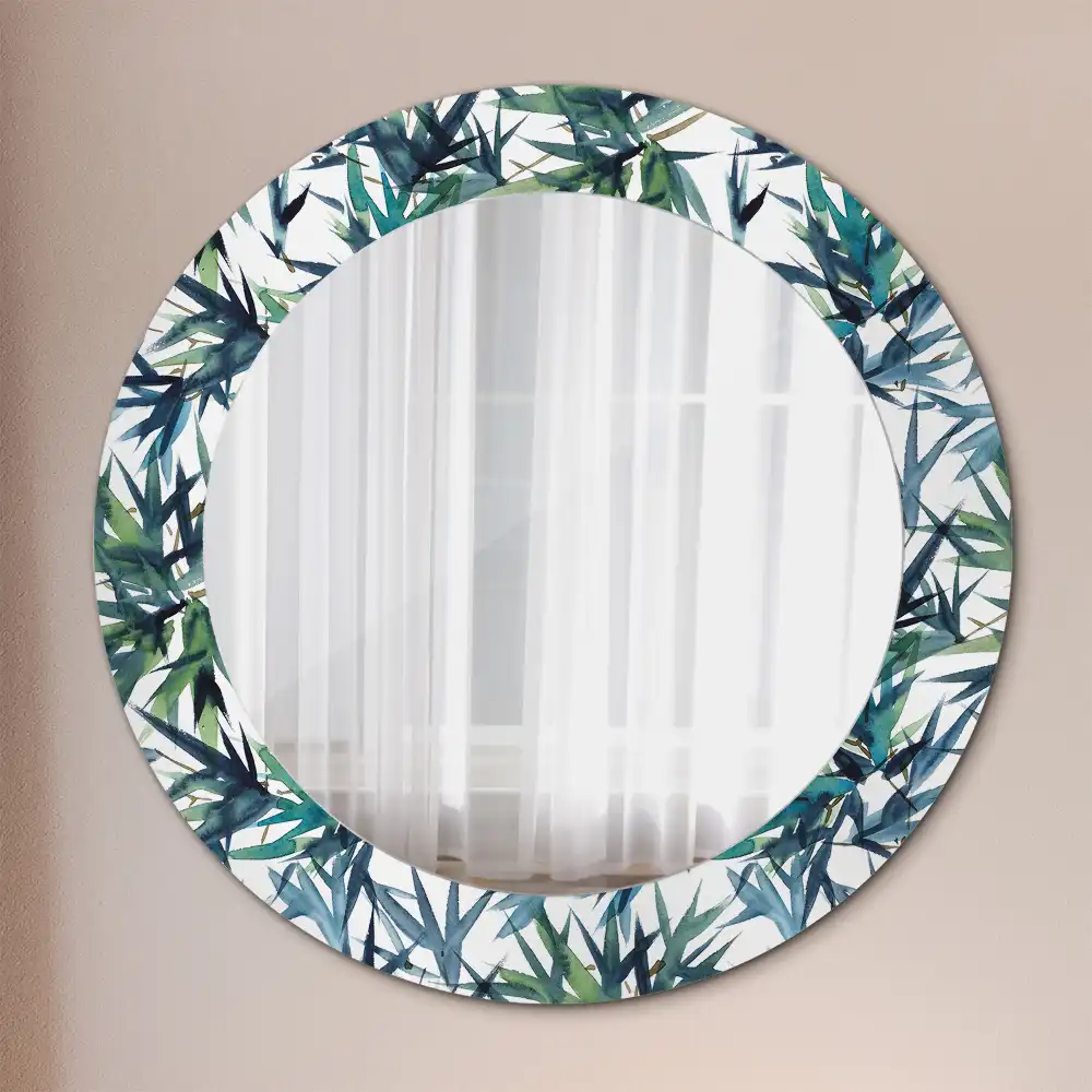 Oglindă rotundă cu ramă decorată cu imprimeu cu palmieri albaștri