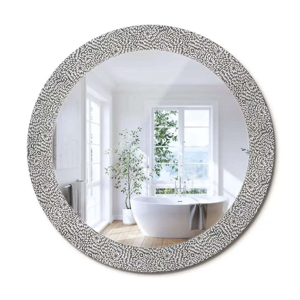 Oglindă rotundă cu ramă imprimată cu model floral