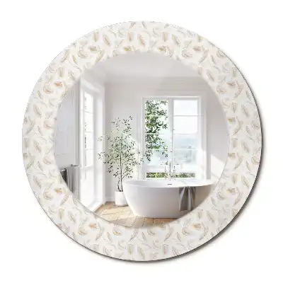 Oglindă rotundă decorativă de perete cu model de pene de pasăre