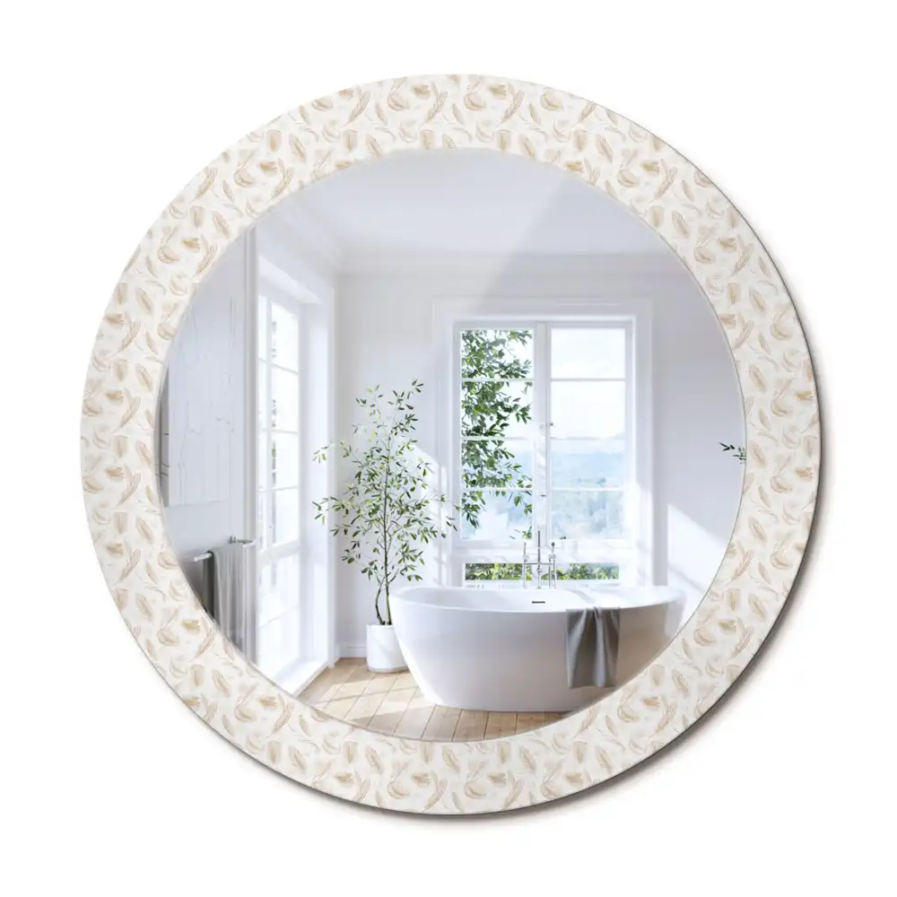 Oglindă rotundă decorativă de perete cu model de pene de pasăre