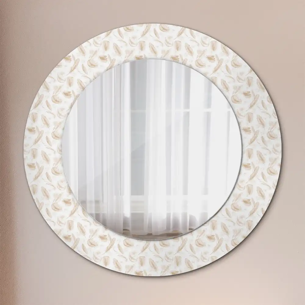 Oglindă rotundă decorativă de perete cu model de pene de pasăre
