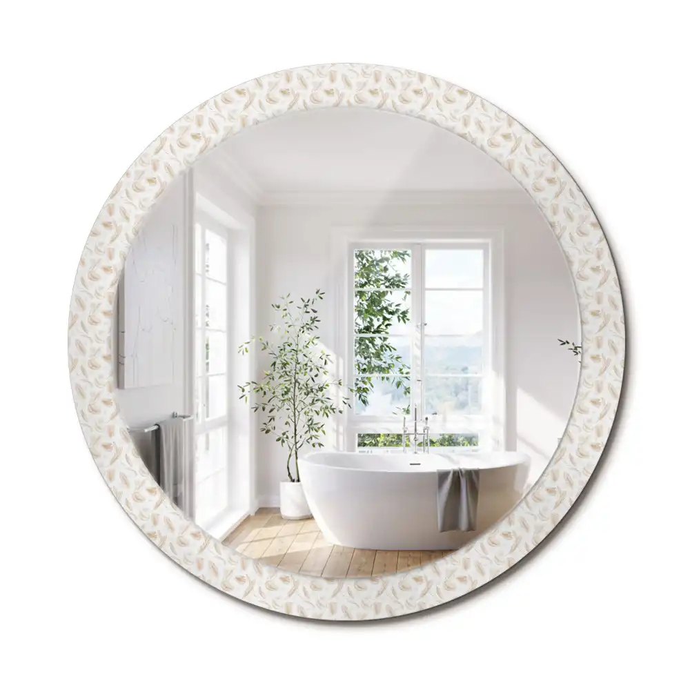 Oglindă rotundă decorativă de perete cu model de pene de pasăre