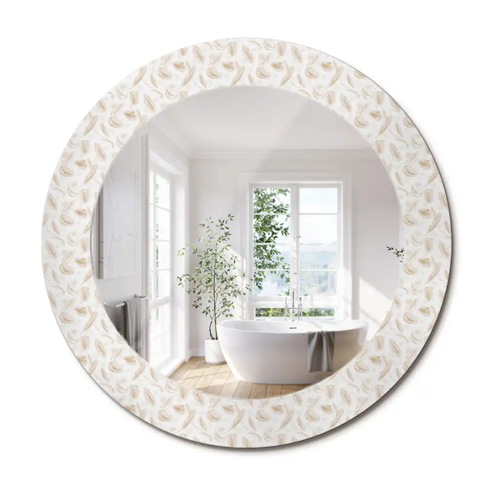 Oglindă rotundă decorativă de perete cu model de pene de pasăre