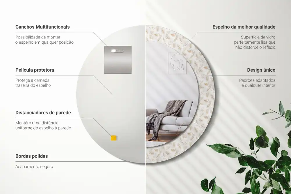 Oglindă rotundă decorativă de perete cu model de pene de pasăre