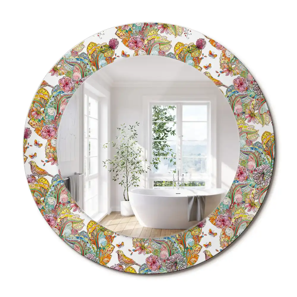 Oglindă decorativă rotundă cu modele florale de basm