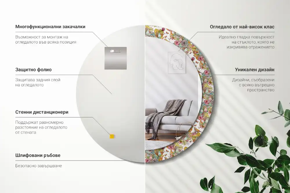 Oglindă decorativă rotundă cu modele florale de basm