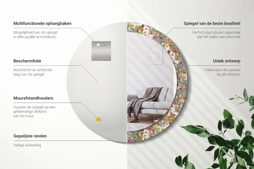 Oglindă decorativă rotundă cu modele florale de basm