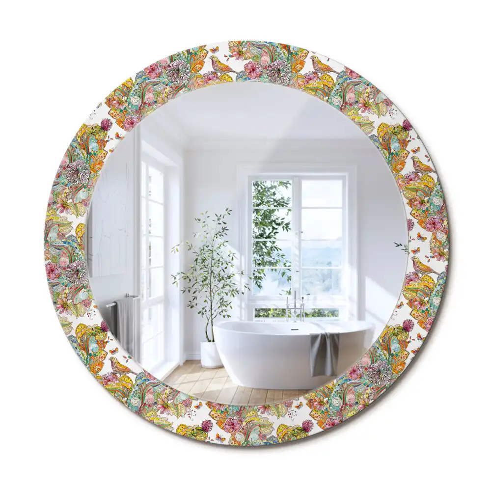 Oglindă decorativă rotundă cu modele florale de basm