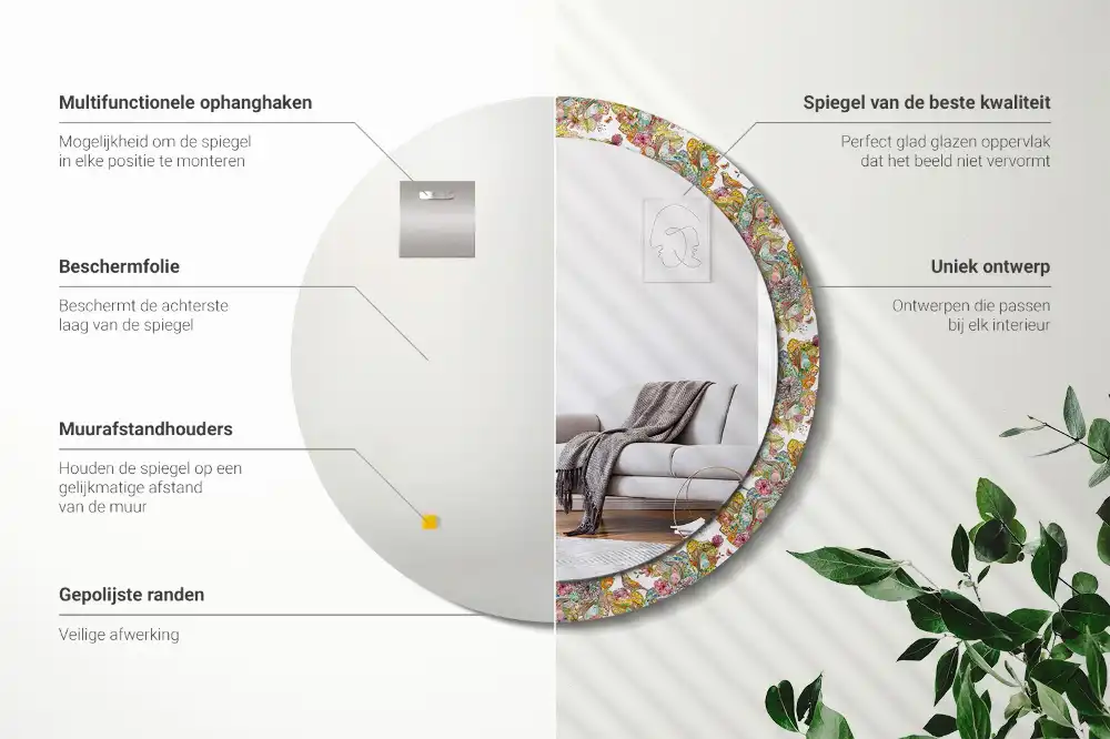Oglindă decorativă rotundă cu modele florale de basm