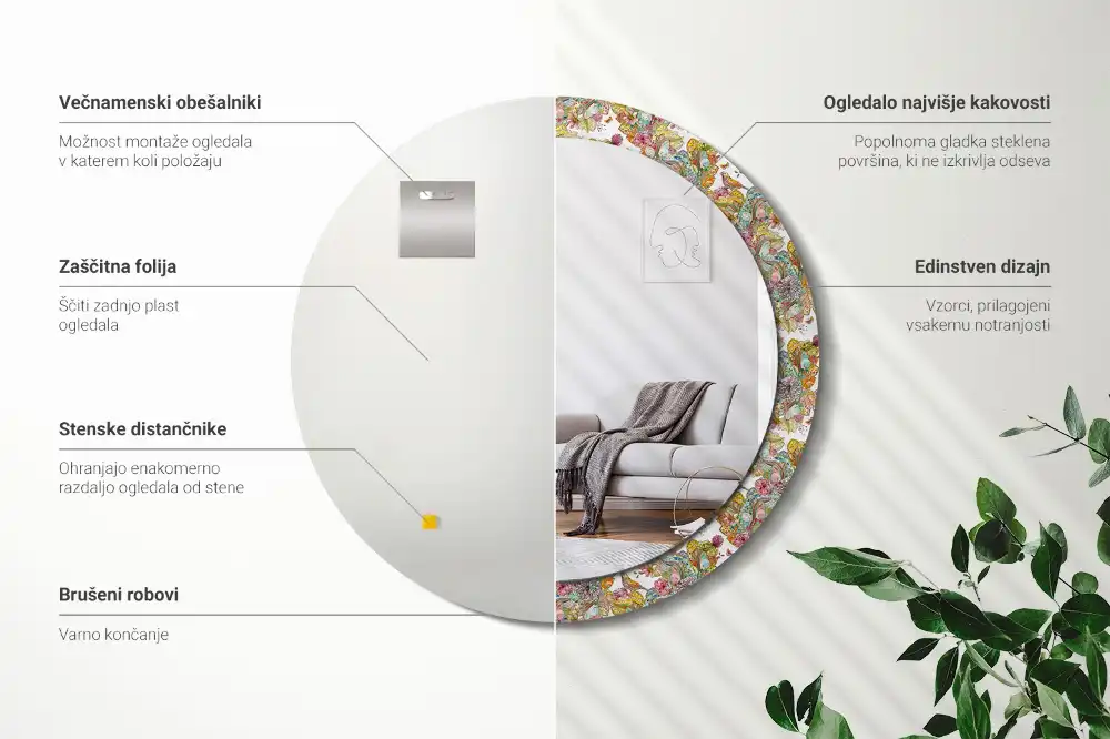 Oglindă decorativă rotundă cu modele florale de basm