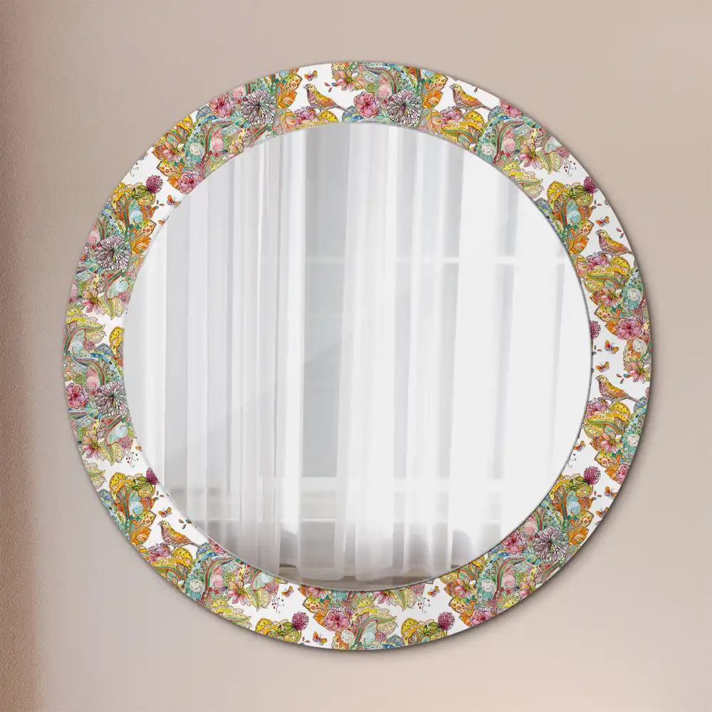 Oglindă decorativă rotundă cu modele florale de basm