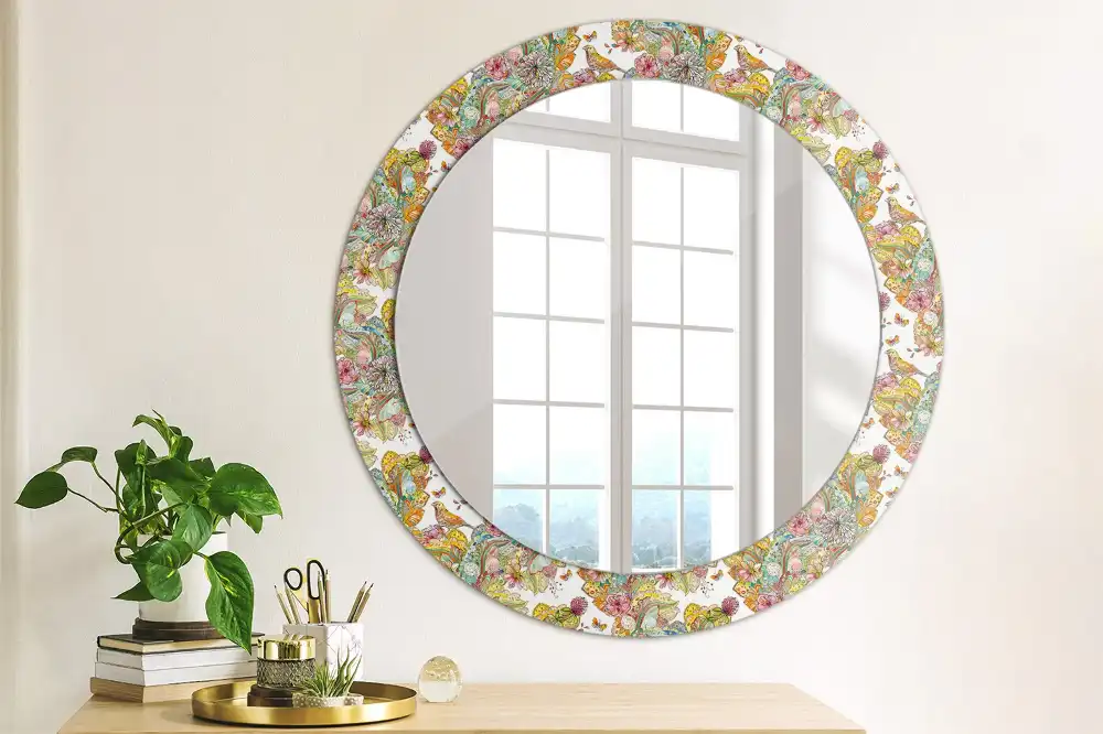 Oglindă decorativă rotundă cu modele florale de basm