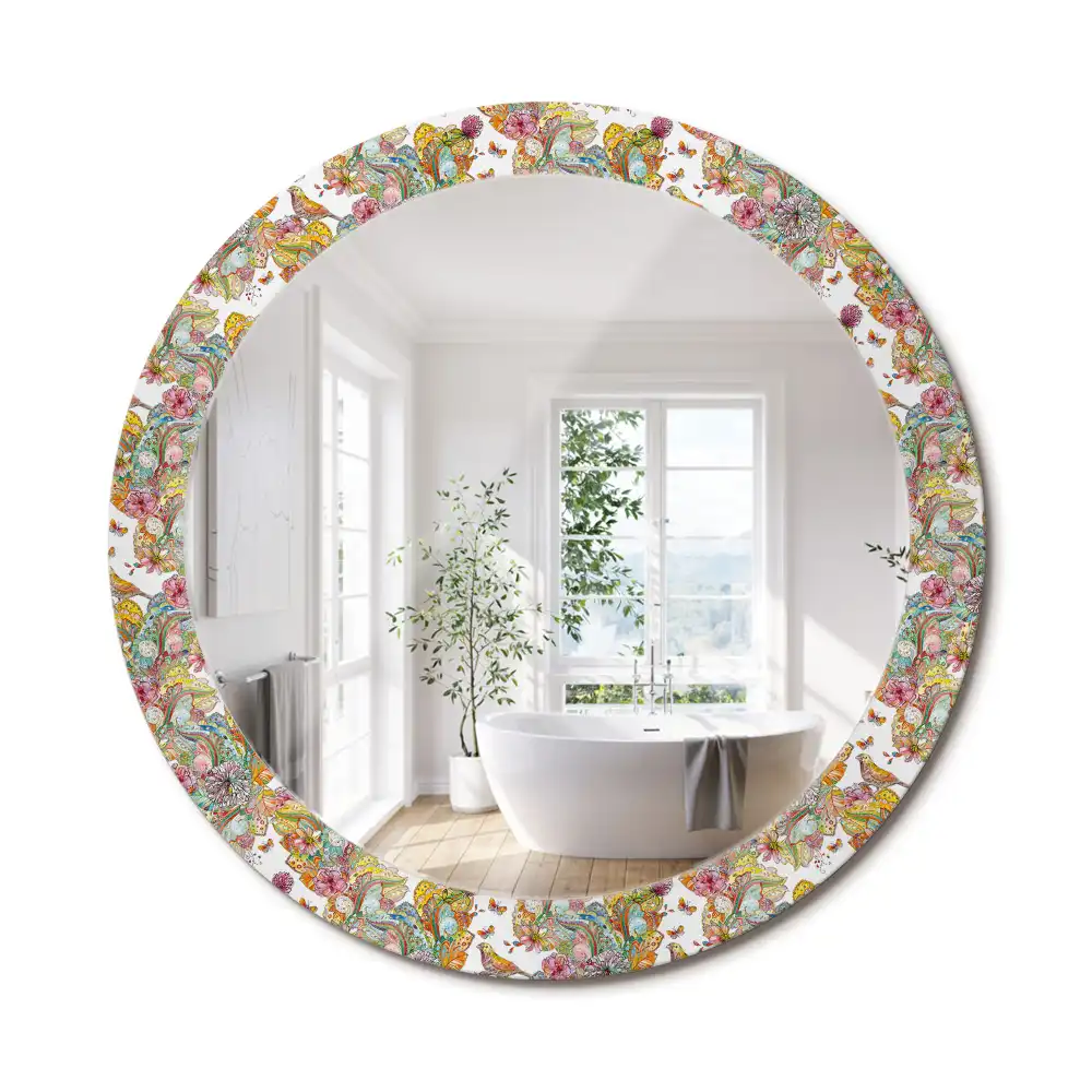 Oglindă decorativă rotundă cu modele florale de basm