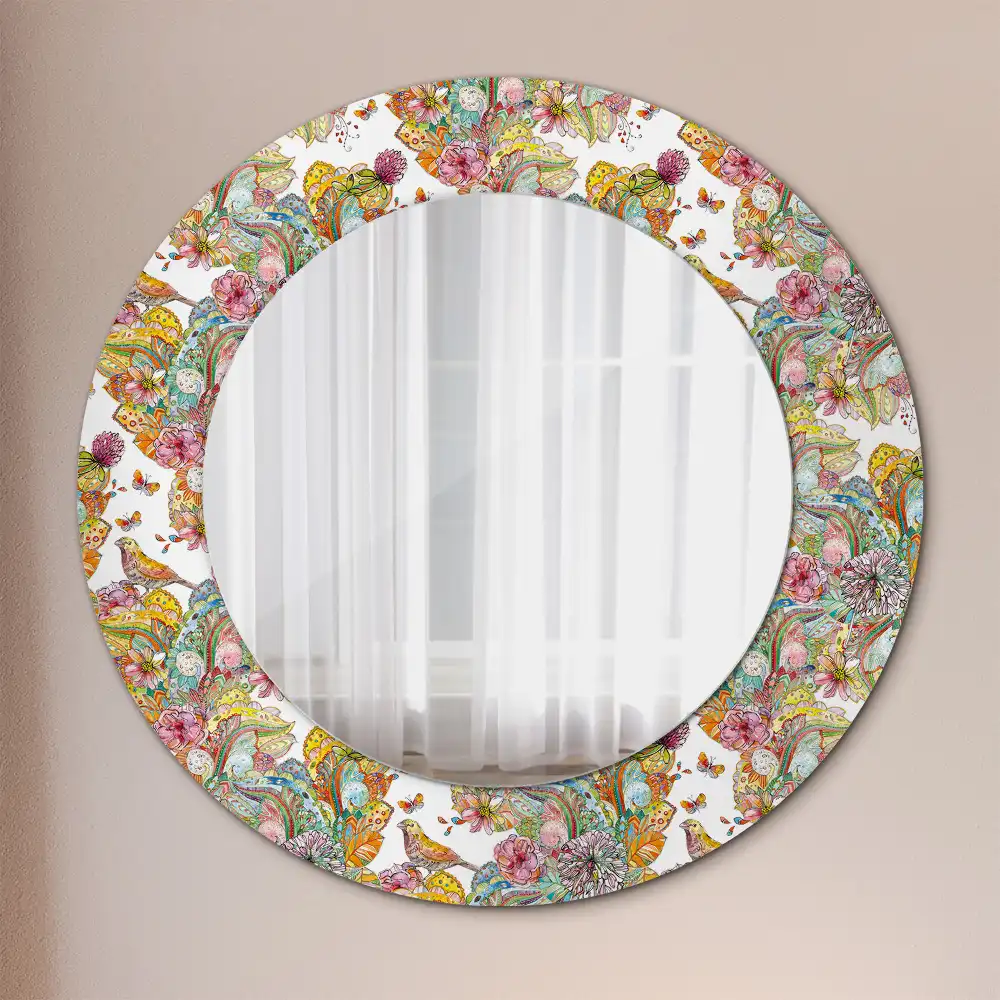 Oglindă decorativă rotundă cu modele florale de basm