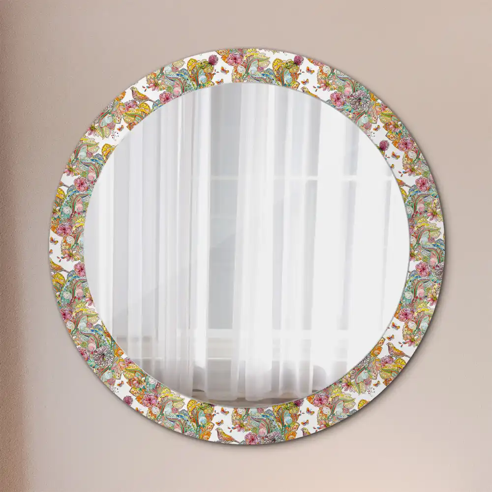 Oglindă decorativă rotundă cu modele florale de basm