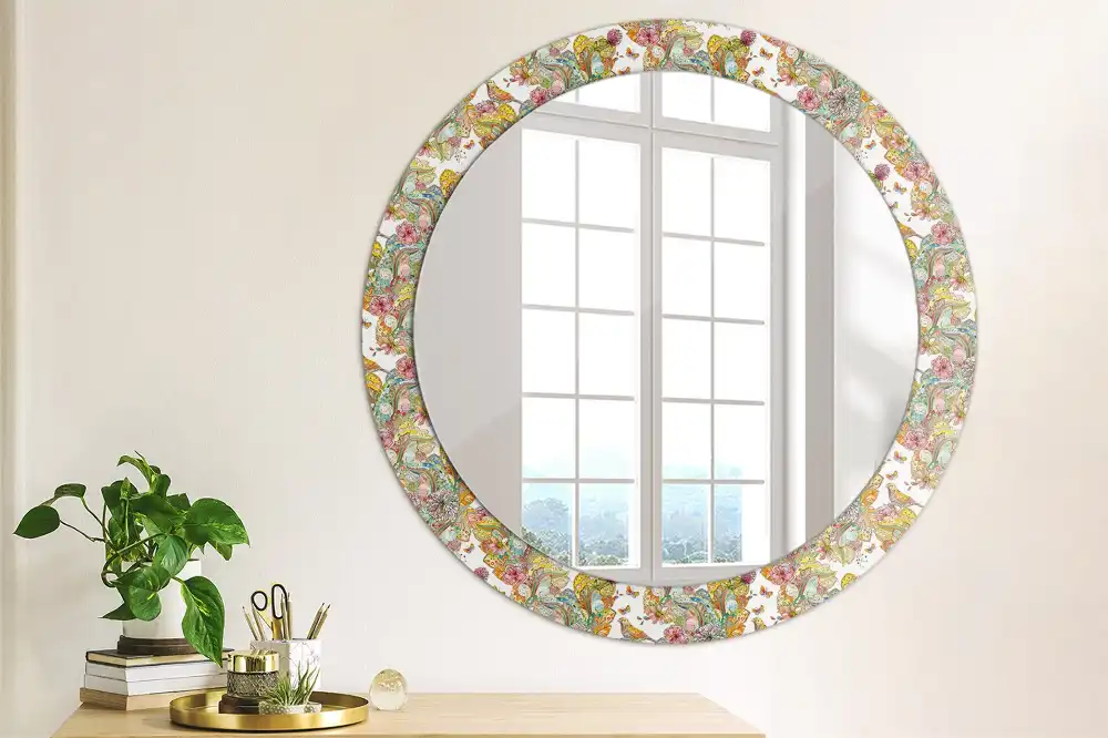 Oglindă decorativă rotundă cu modele florale de basm