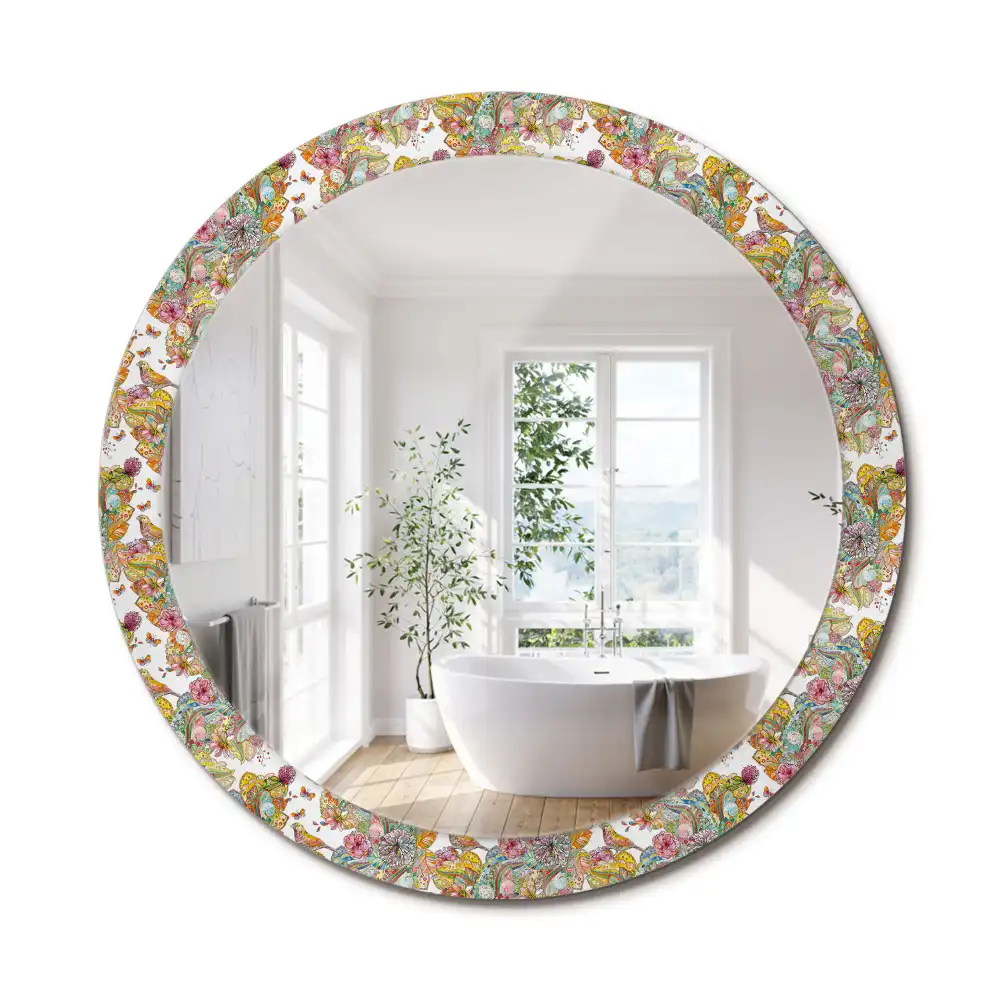 Oglindă decorativă rotundă cu modele florale de basm