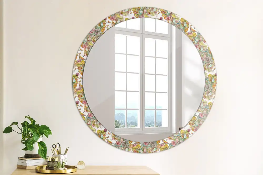 Oglindă decorativă rotundă cu modele florale de basm