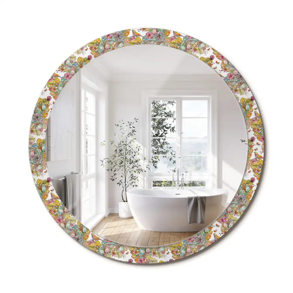 Oglindă decorativă rotundă cu modele florale de basm
