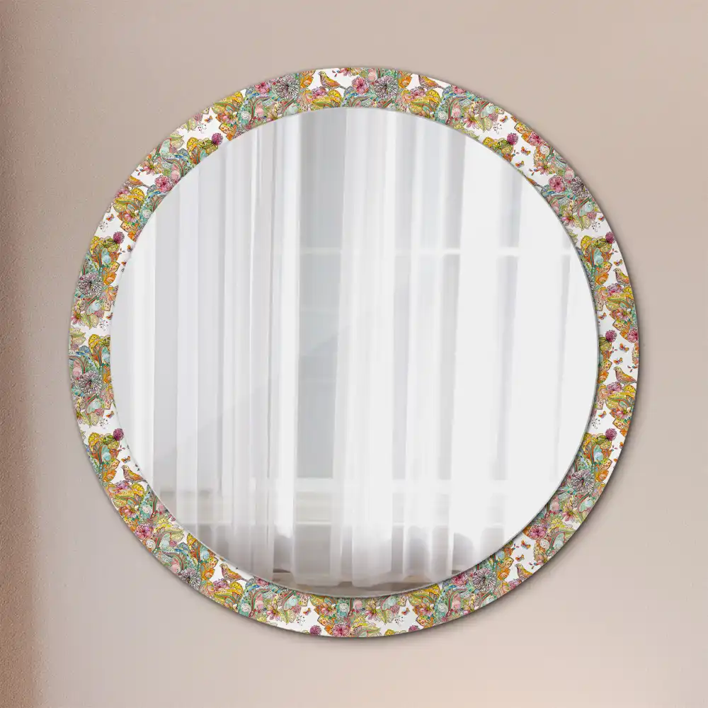 Oglindă decorativă rotundă cu modele florale de basm