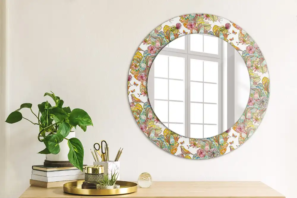 Oglindă decorativă rotundă cu modele florale de basm