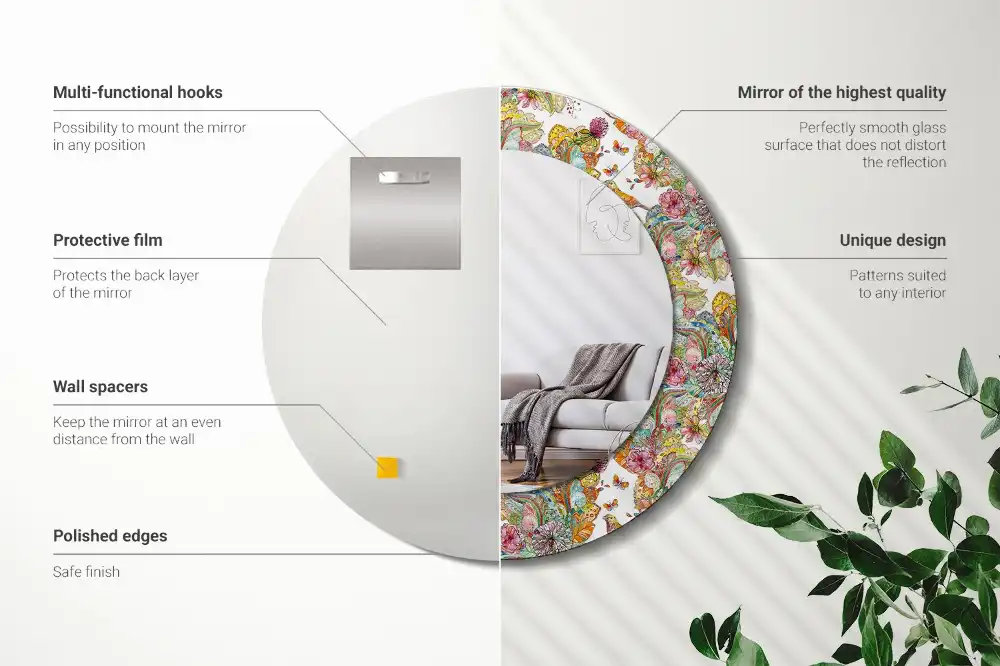 Oglindă decorativă rotundă cu modele florale de basm