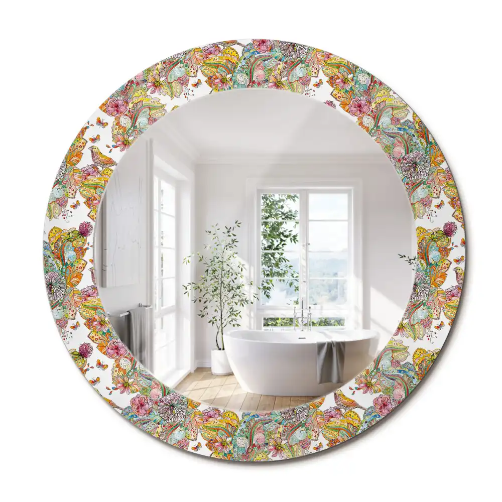Oglindă decorativă rotundă cu modele florale de basm