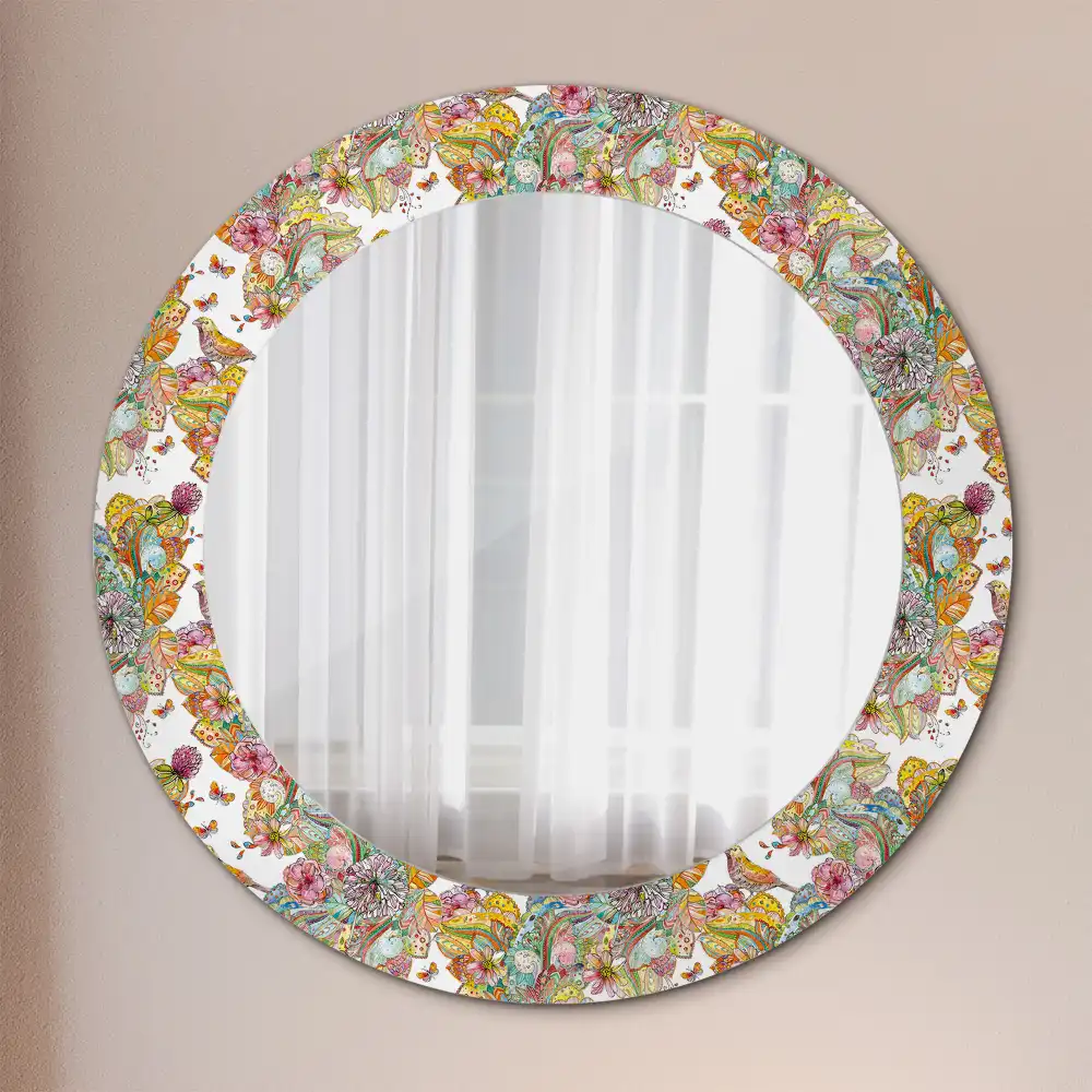 Oglindă decorativă rotundă cu modele florale de basm
