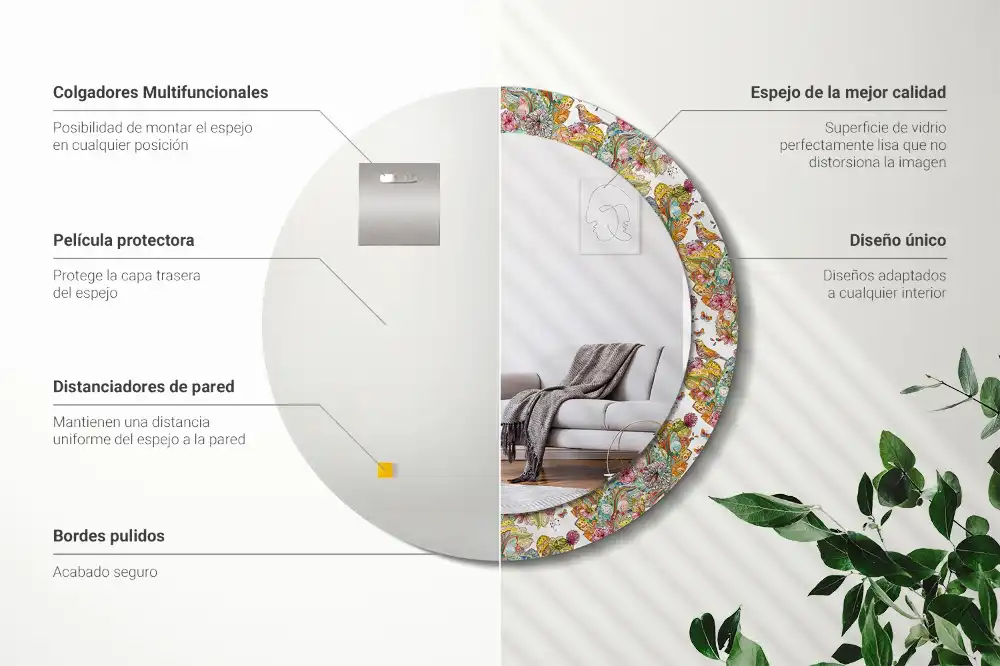 Oglindă decorativă rotundă cu modele florale de basm