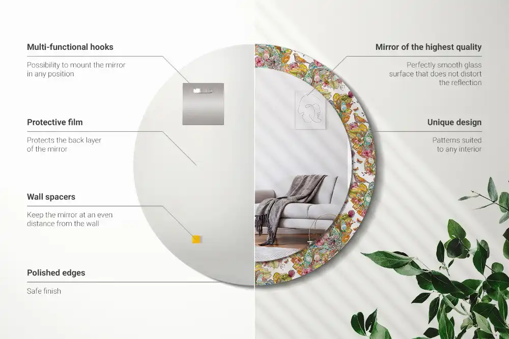 Oglindă decorativă rotundă cu modele florale de basm