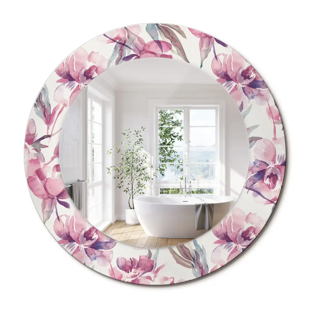 Oglindă rotundă cu imprimeu floral cu bujori