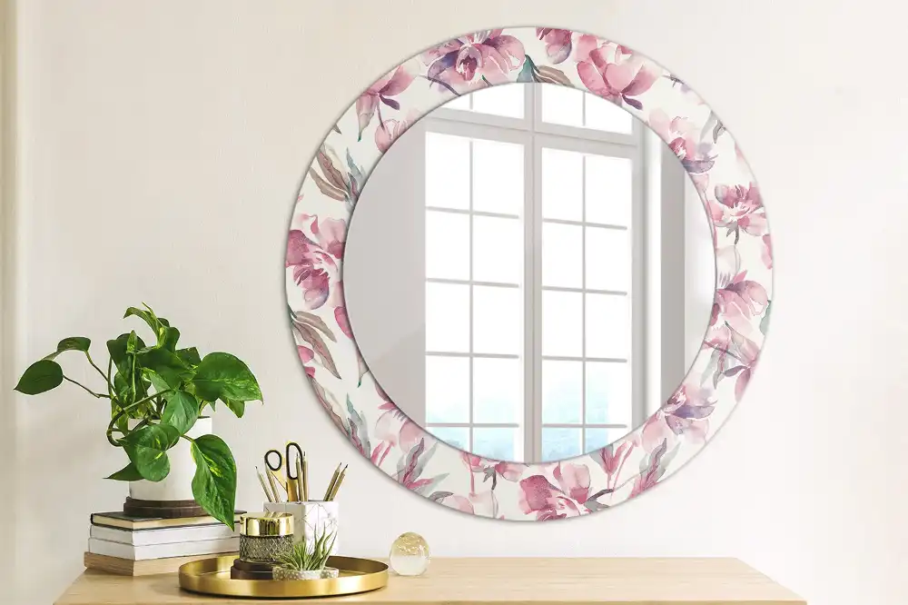 Oglindă rotundă cu imprimeu floral cu bujori