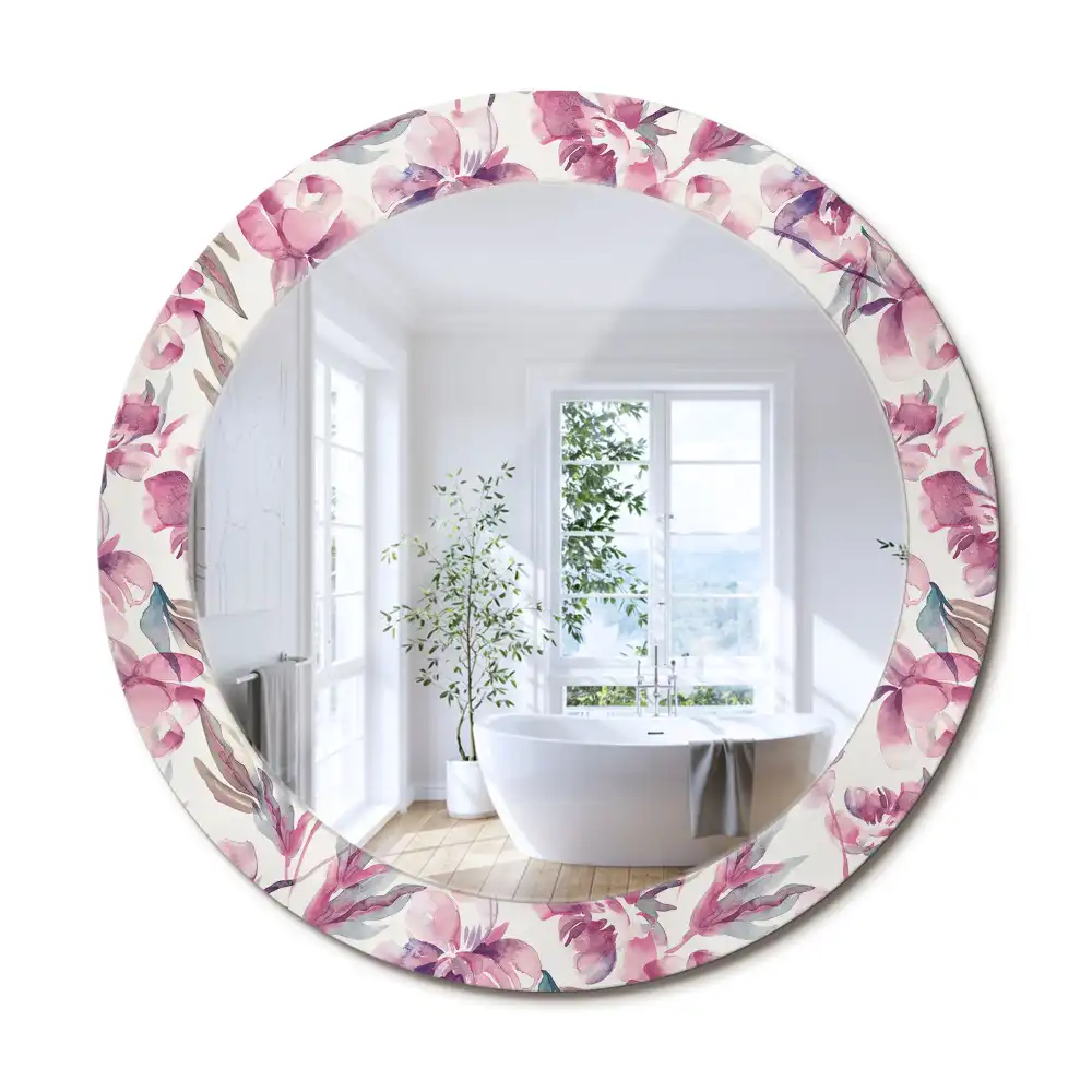 Oglindă rotundă cu imprimeu floral cu bujori