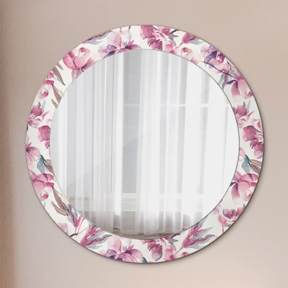 Oglindă rotundă cu imprimeu floral cu bujori