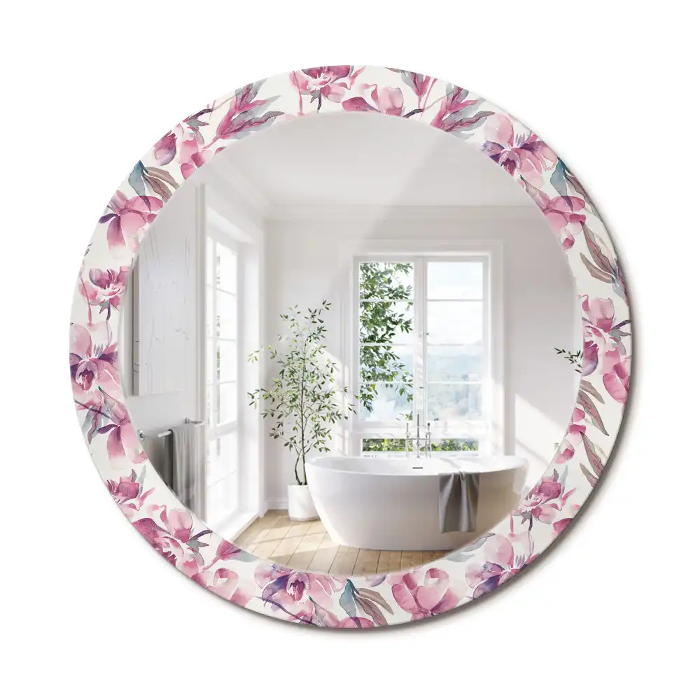 Oglindă rotundă cu imprimeu floral cu bujori
