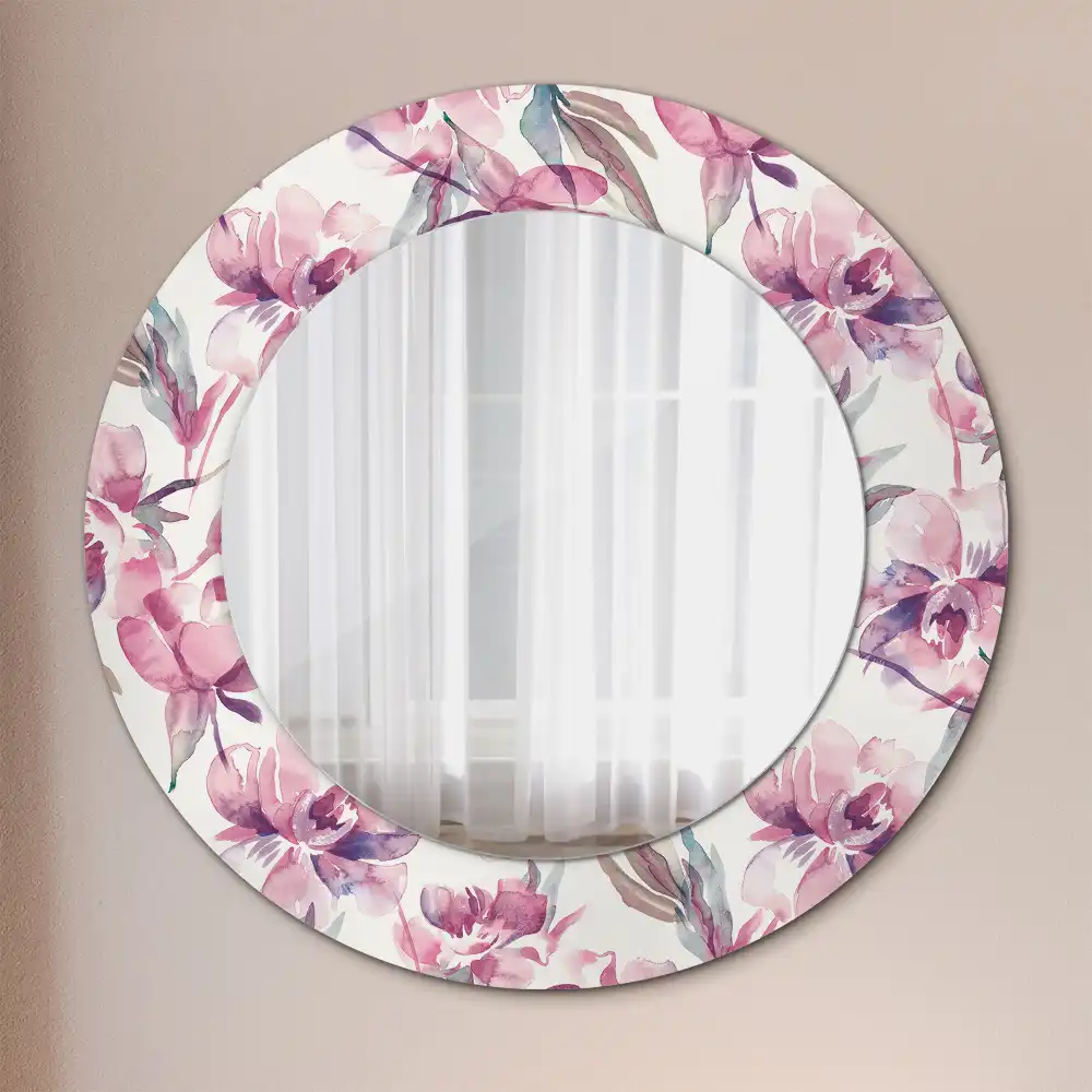 Oglindă rotundă cu imprimeu floral cu bujori