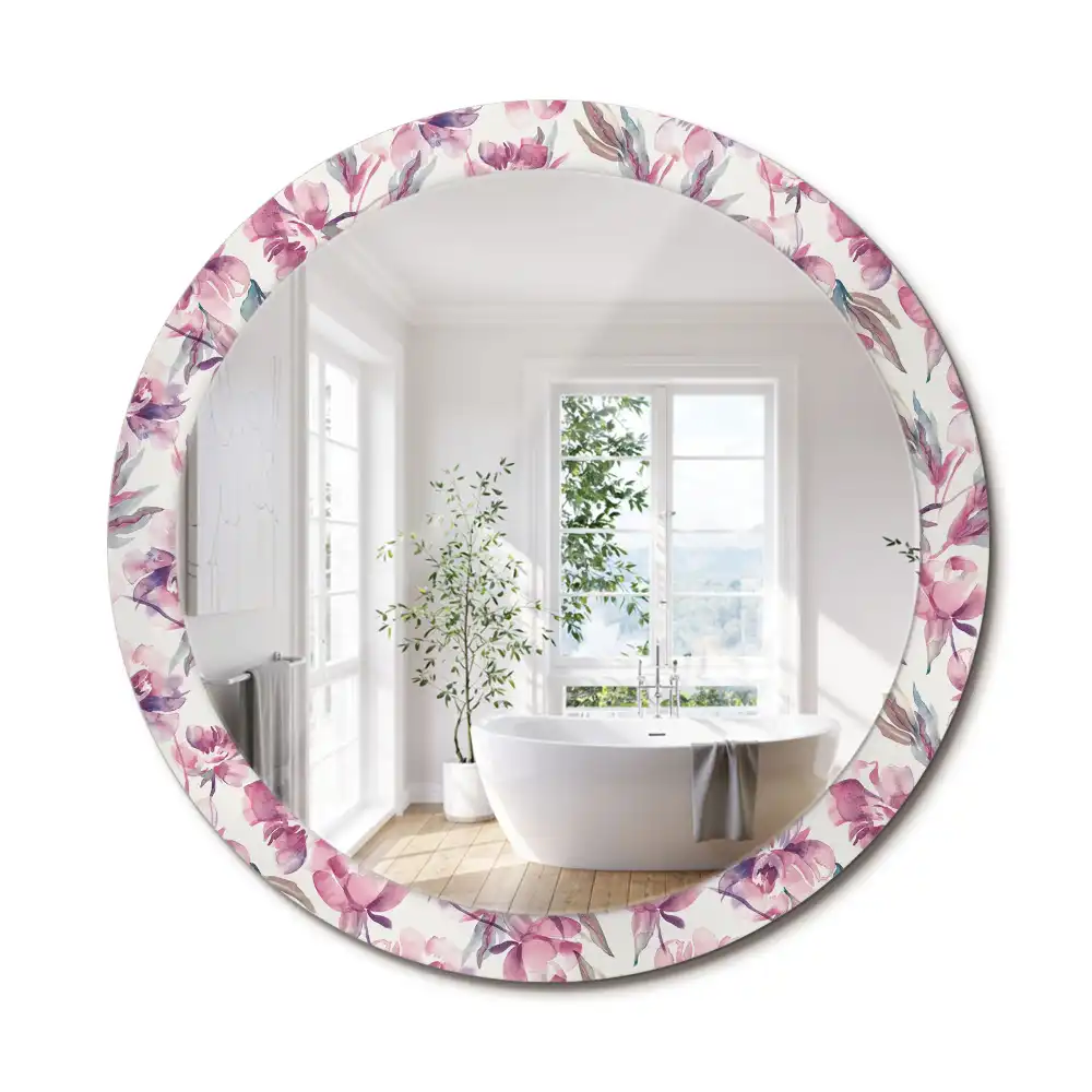 Oglindă rotundă cu imprimeu floral cu bujori