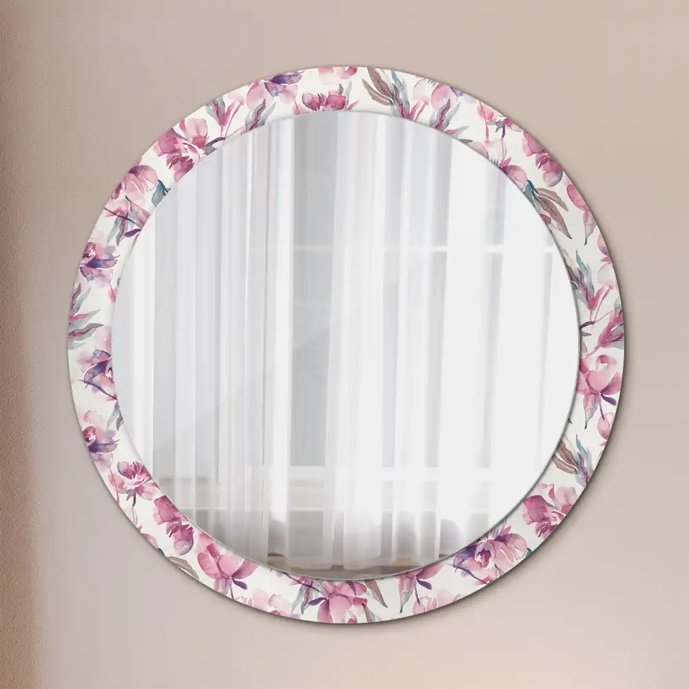 Oglindă rotundă cu imprimeu floral cu bujori