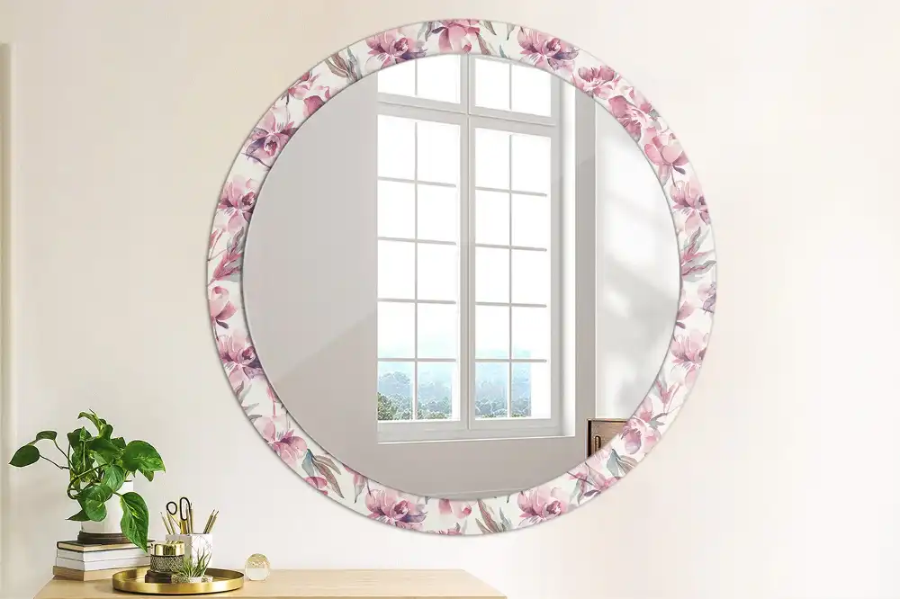 Oglindă rotundă cu imprimeu floral cu bujori