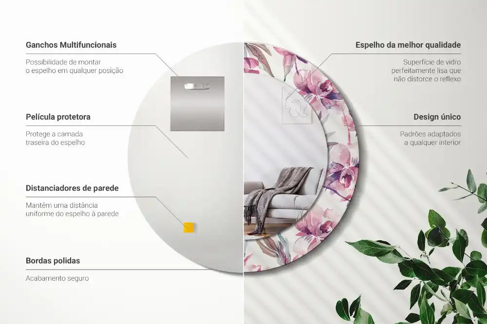 Oglindă rotundă cu imprimeu floral cu bujori