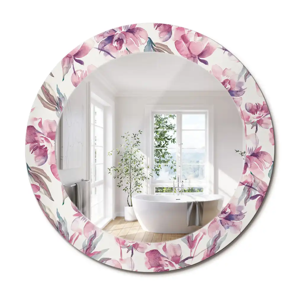 Oglindă rotundă cu imprimeu floral cu bujori