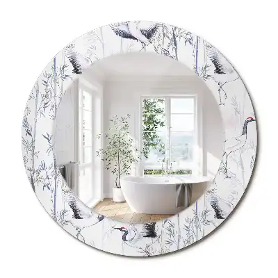 Oglindă decorativă rotundă cu design de păsări cocor
