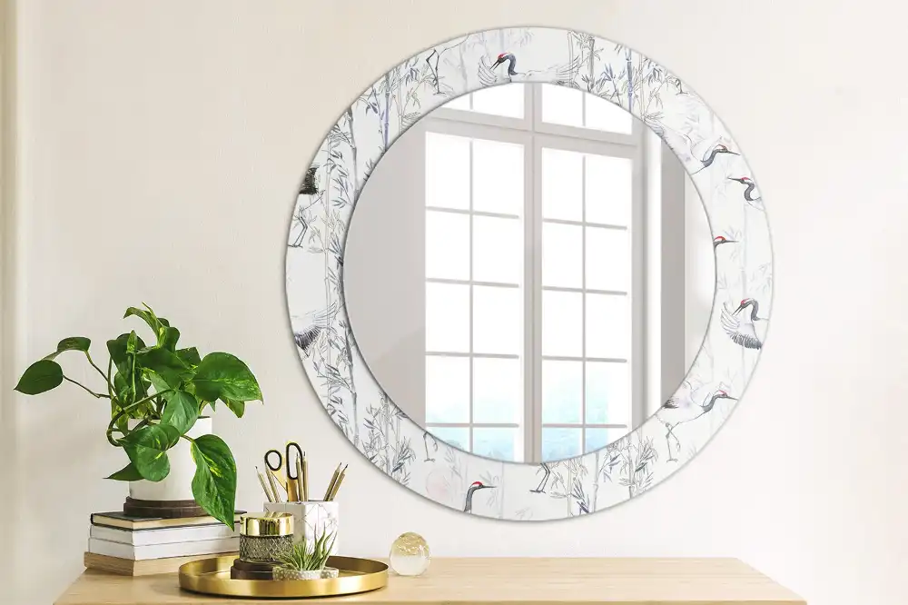 Oglindă decorativă rotundă cu design de păsări cocor